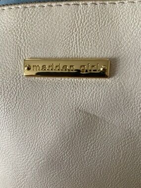 Madden Girl Cream Textured Handbag with Gold Logo
